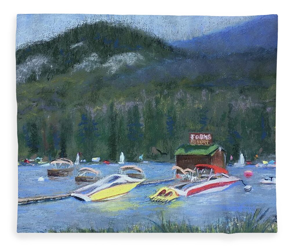 Bass Lake Fleece Blanket featuring the pastel At The Forks by Sandra Lee Scott