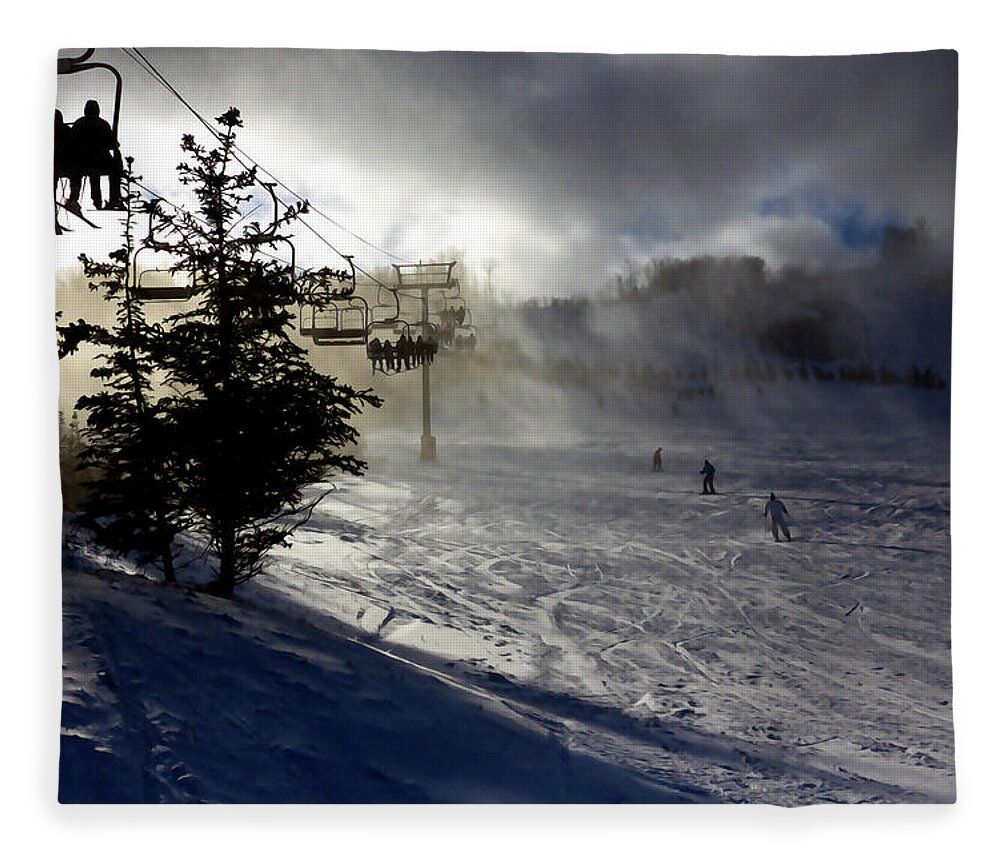 Ski Slope Fleece Blanket featuring the photograph At the ski slope by Tatiana Travelways
