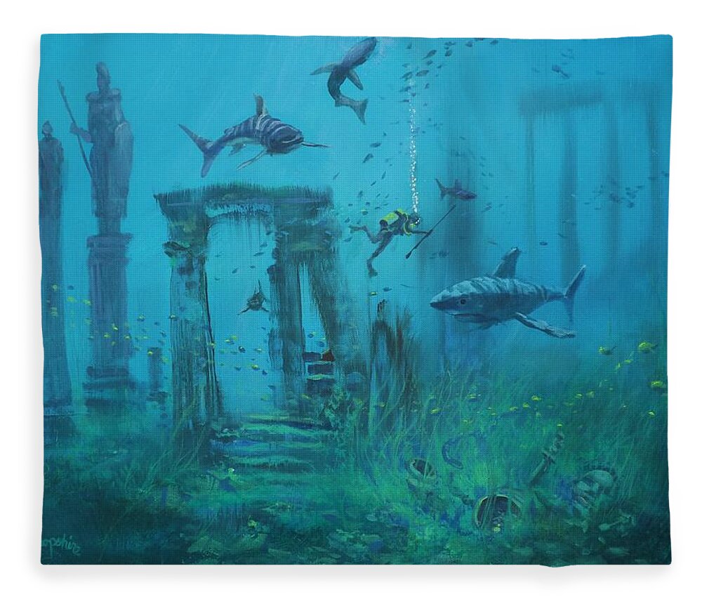 Atlantis Fleece Blanket featuring the painting Atlantis Found by Tom Shropshire