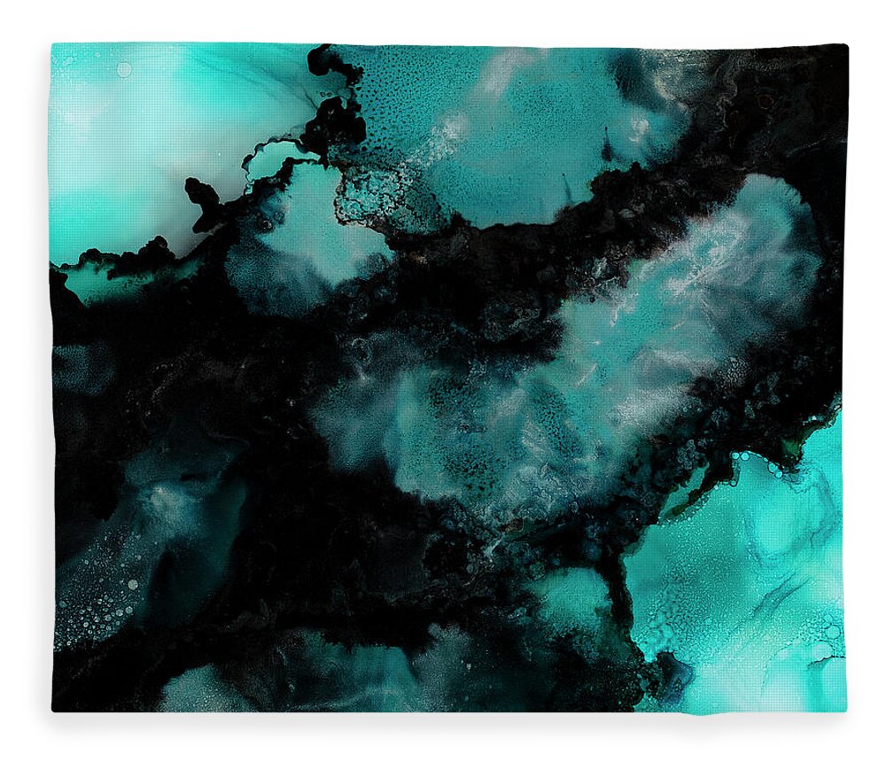 Teal Fleece Blanket featuring the painting Atoll by Tamara Nelson