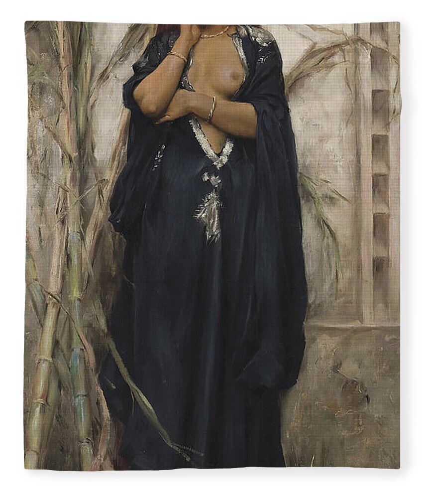 Woman Fleece Blanket featuring the painting Au Jardin, 1881 by Julius Leblanc Stewart by Julius Leblanc Stewart