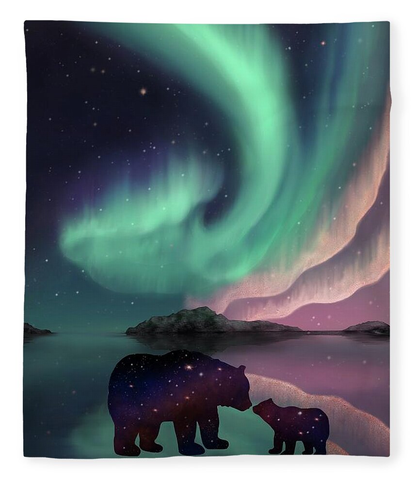 Aurora Borealis Fleece Blanket featuring the painting Aurora Bearealis by Rachel Emmett