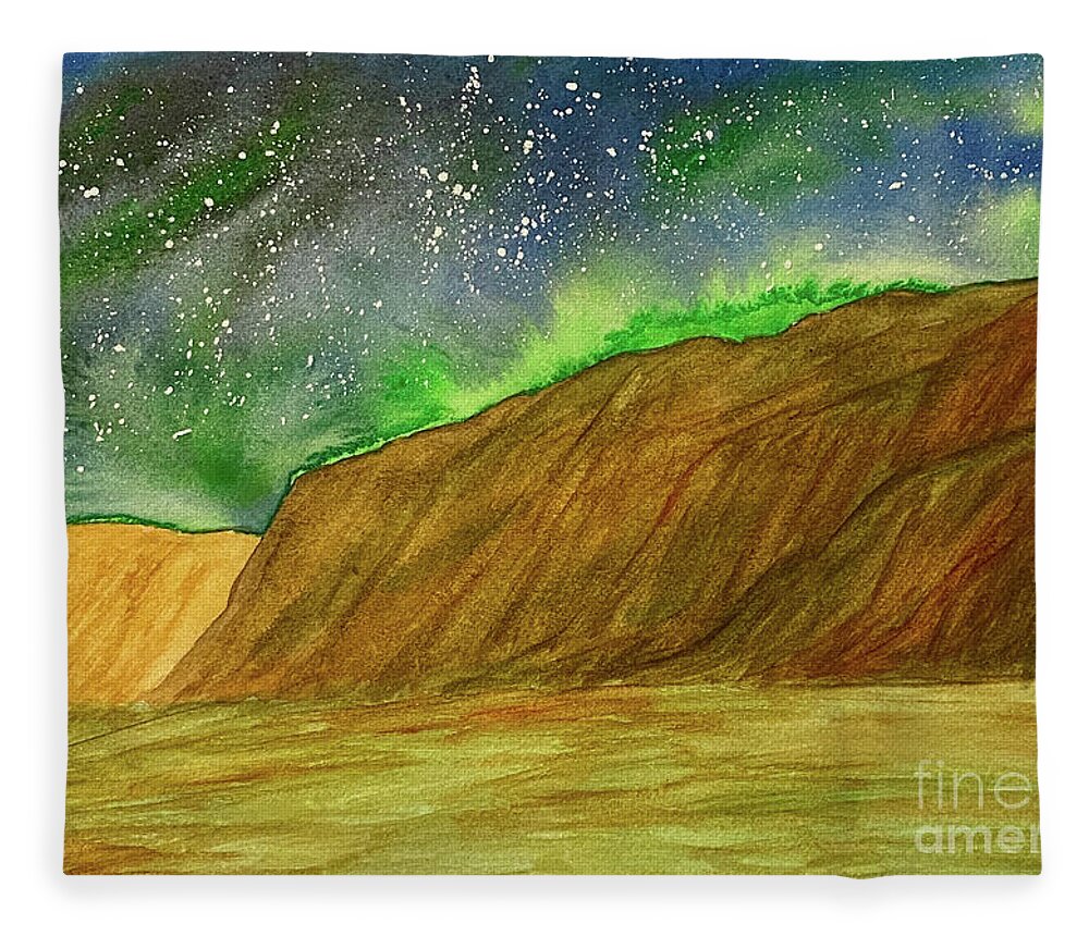 Aurora Fleece Blanket featuring the painting Aurora over the Foothills by Lisa Neuman