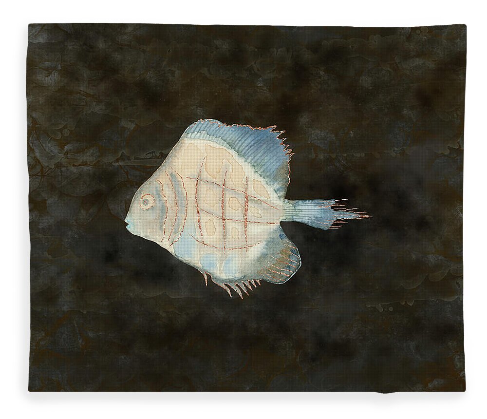 Exotic Fish Fleece Blanket featuring the digital art Australian Exotic Fish in Vintage Earth Tones by Andreea Dumez