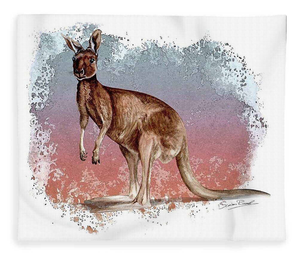 Art Fleece Blanket featuring the painting Australian Red Kangaroo by Simon Read