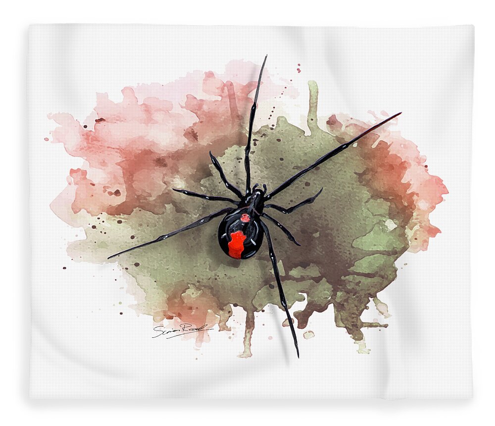 Art Fleece Blanket featuring the painting Australian Redback Spider by Simon Read
