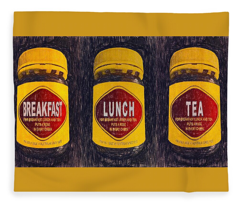 Australiana Fleece Blanket featuring the drawing Australiana Pop Art Breakfast Lunch Tea by Joan Stratton