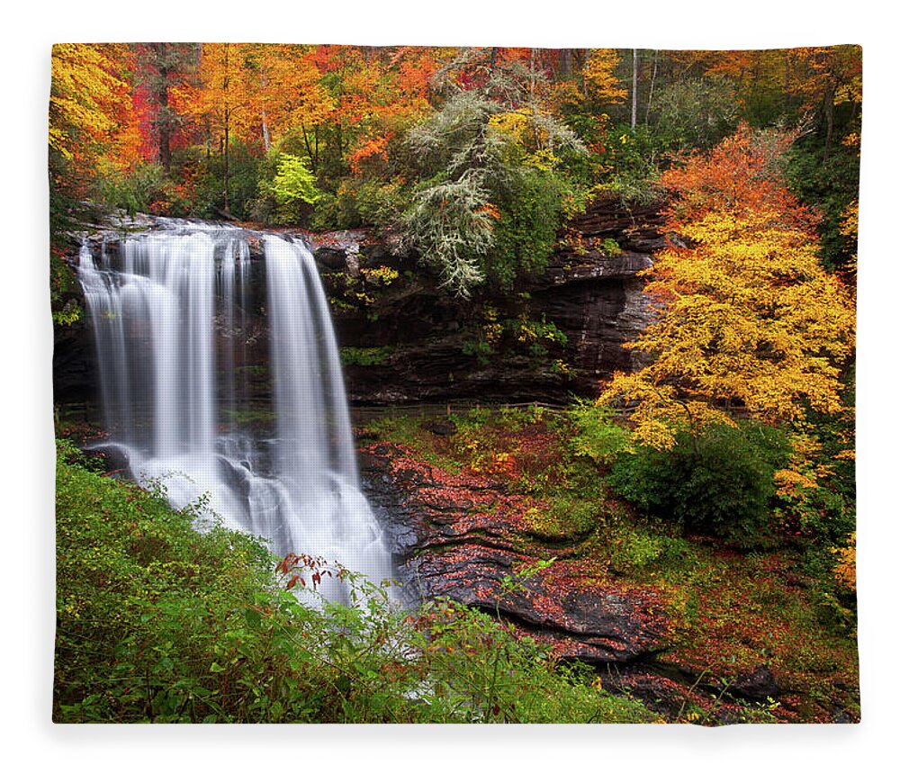Waterfalls Fleece Blanket featuring the photograph Autumn at Dry Falls - Highlands NC Waterfalls by Dave Allen