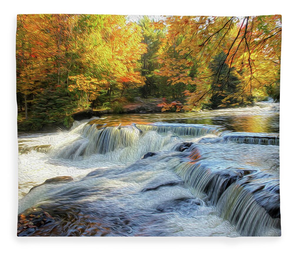 Waterfalls Fleece Blanket featuring the photograph Painting of Autumn at the Cascades by Robert Carter