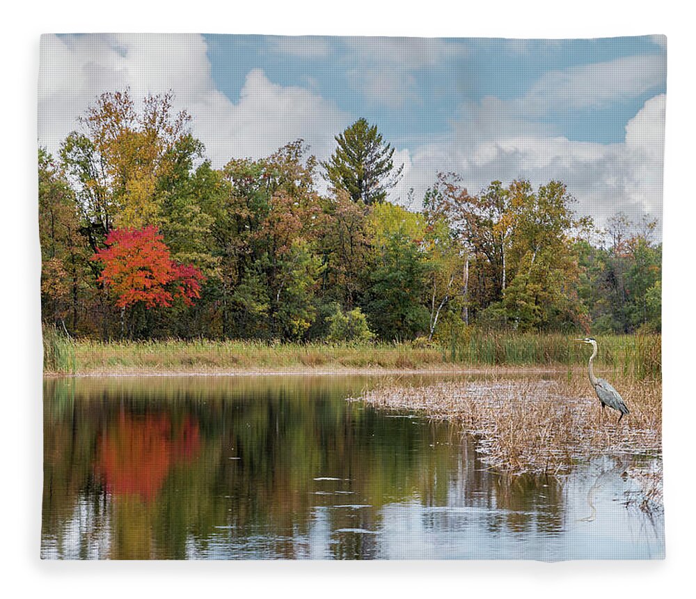 Autumn Fleece Blanket featuring the photograph Autumn Blue Heron by Patti Deters