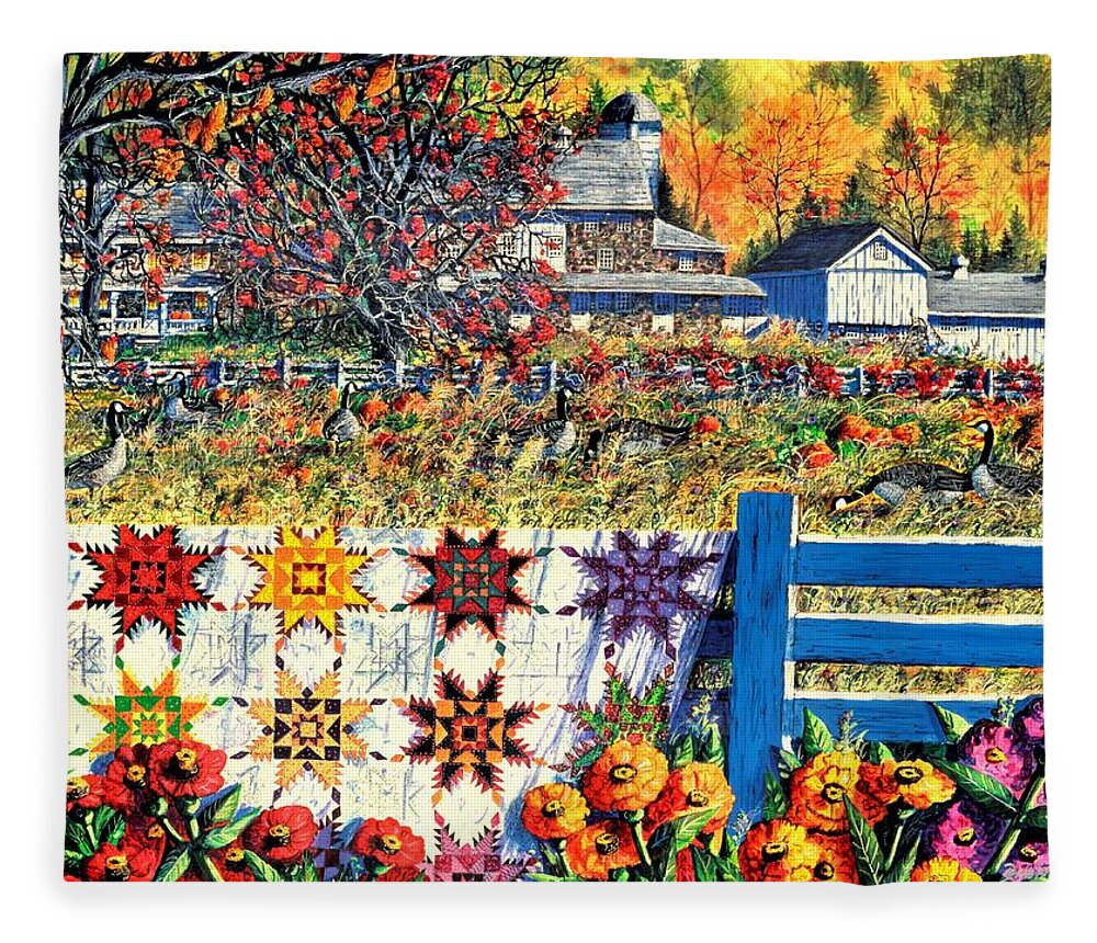 Autumn Fleece Blanket featuring the painting Autumn Farm by Diane Phalen