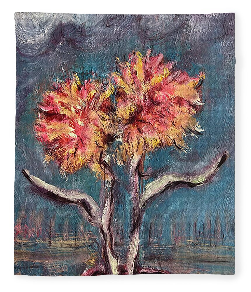 Autumn Fleece Blanket featuring the painting Autumn Feathered Petals by Katt Yanda
