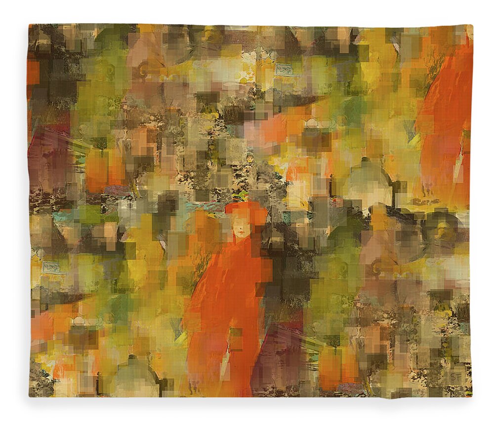 Autumn Fleece Blanket featuring the mixed media Autumn is a Lady Modern Abstract by Shelli Fitzpatrick