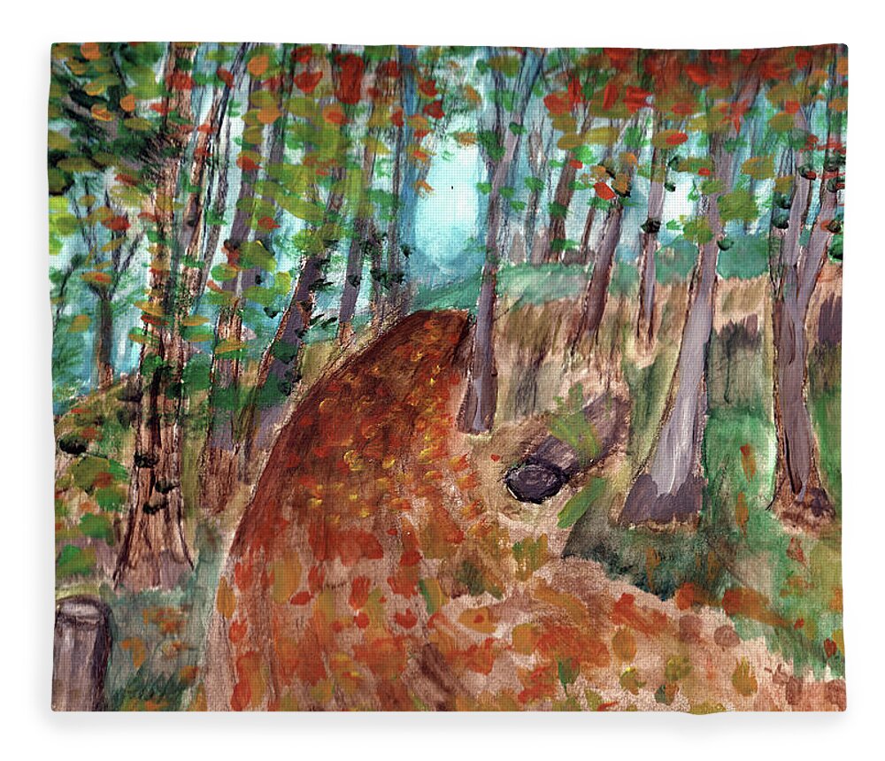 Autumn Fleece Blanket featuring the painting Autumn Leaves along the Trail by Christopher Reed