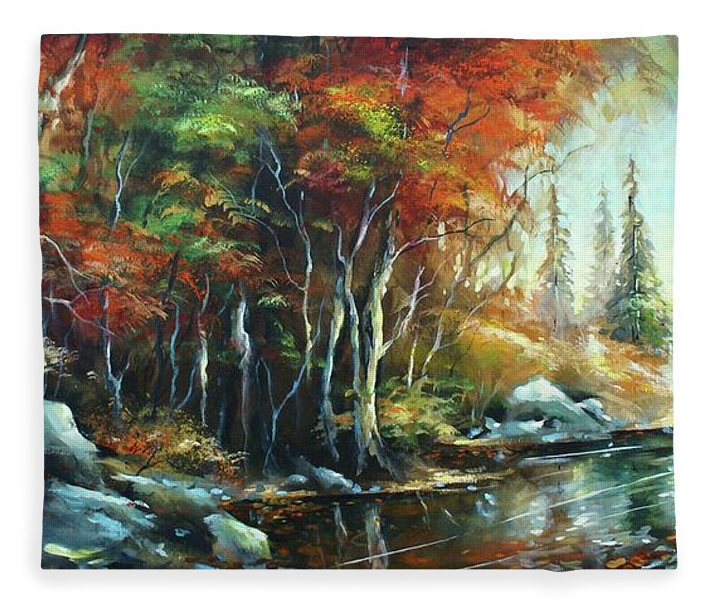 Landscape Fleece Blanket featuring the painting Autumn Light by Michael Lang