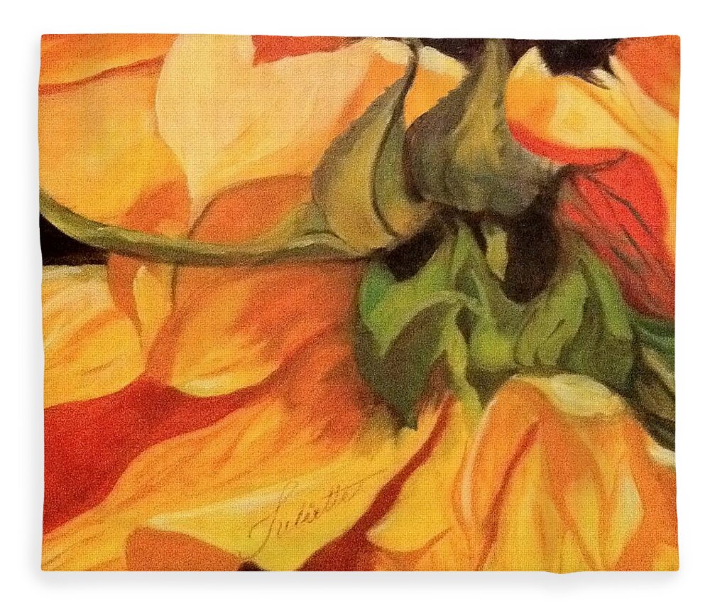 Sunflower Fleece Blanket featuring the painting Autumn memory by Juliette Becker