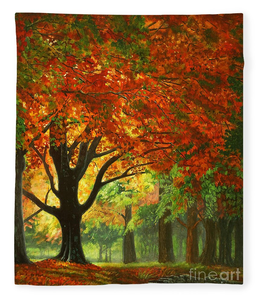 Landscape Fleece Blanket featuring the painting Autumn Morning by Ken Kvamme
