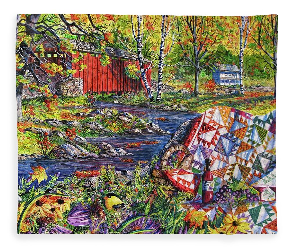 Autumn Fleece Blanket featuring the painting Autumn Picnic by Diane Phalen