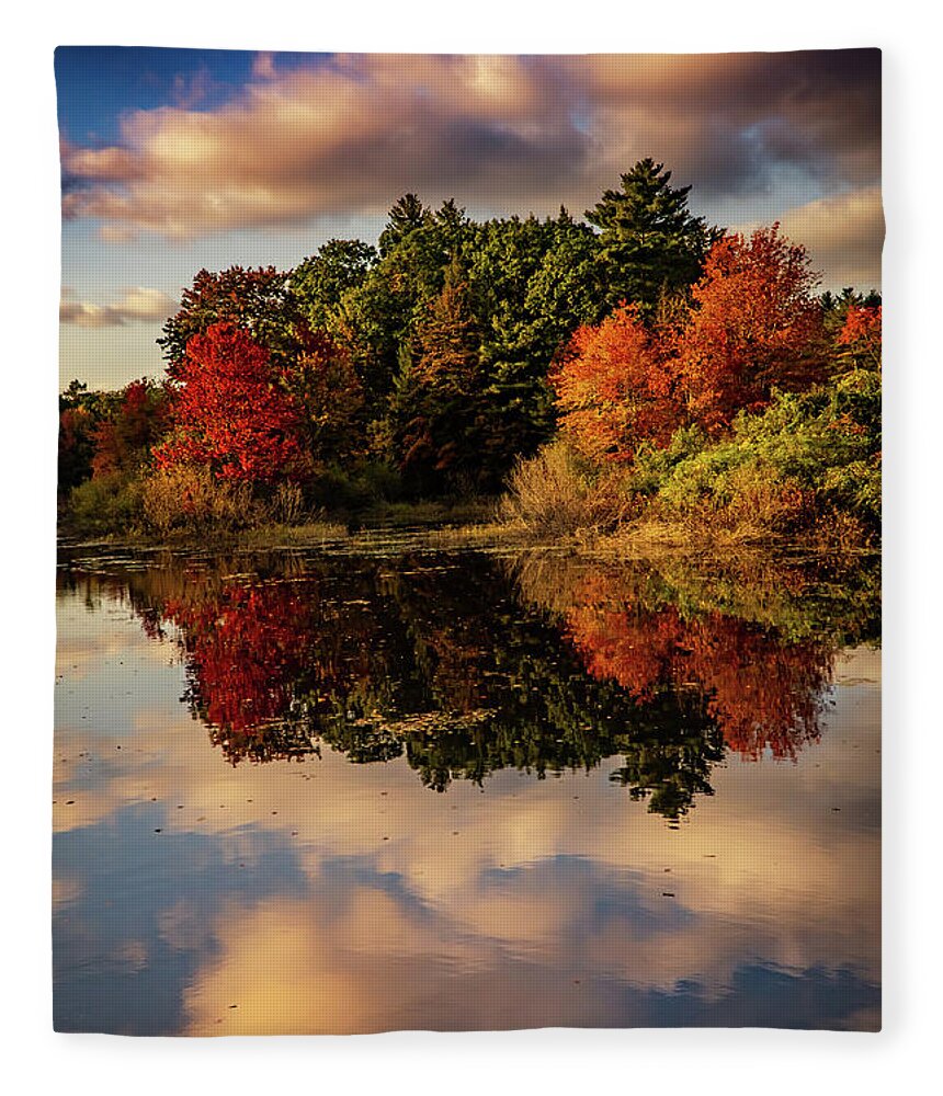 Reflections Fleece Blanket featuring the photograph Autumn pond mirror reflections in NH by Lilia S
