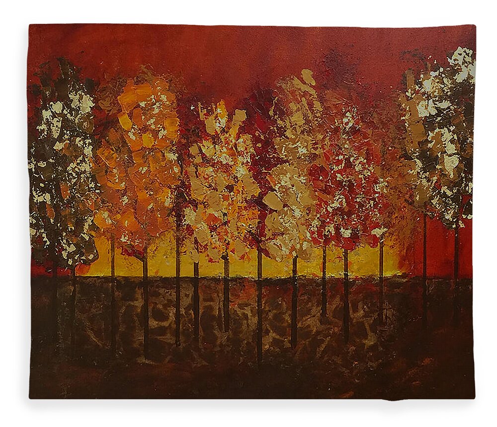 Fall Fleece Blanket featuring the painting Autumn's Crowning Glory by Linda Bailey