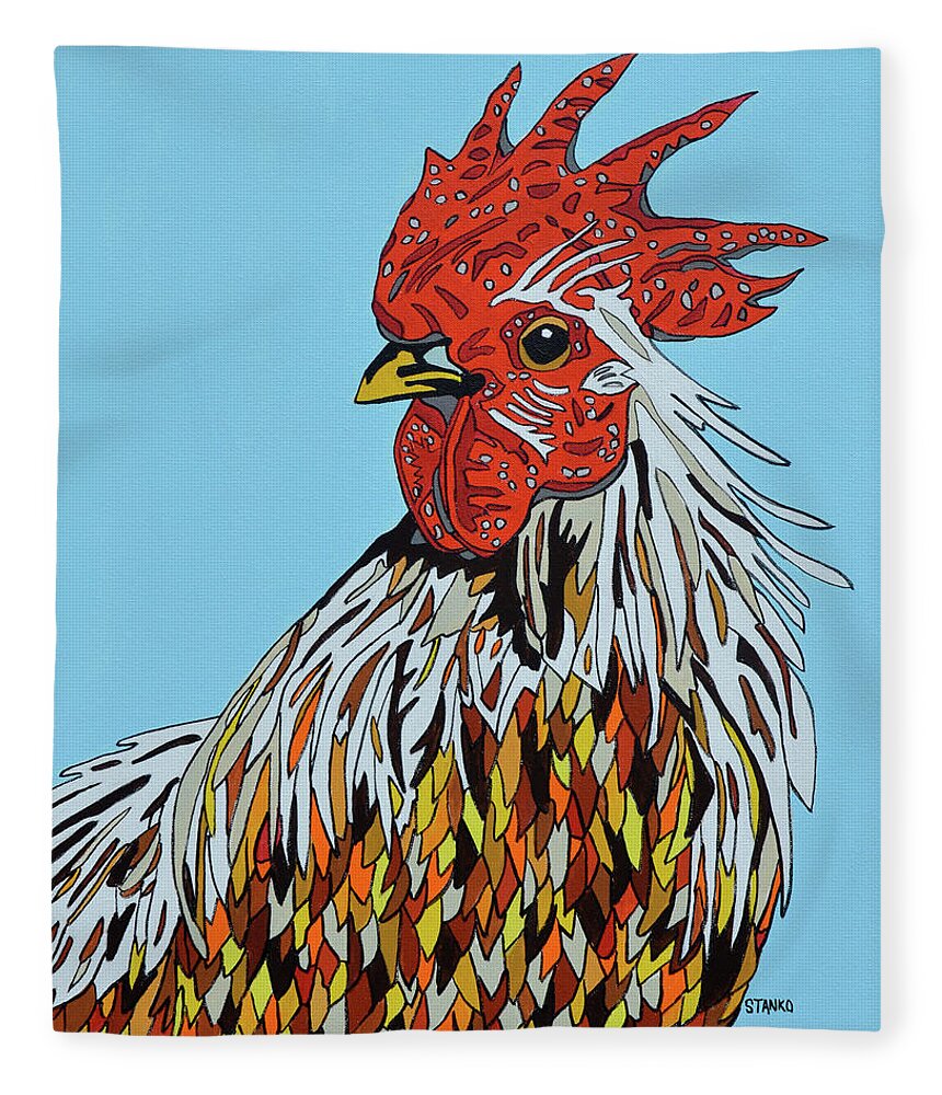 Rooster Chickens Farm Animals Birds Fleece Blanket featuring the painting Autumnus by Mike Stanko