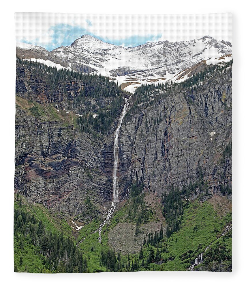 Avalanche Falls Fleece Blanket featuring the photograph Avalanche Falls - Glacier National Park by Richard Krebs