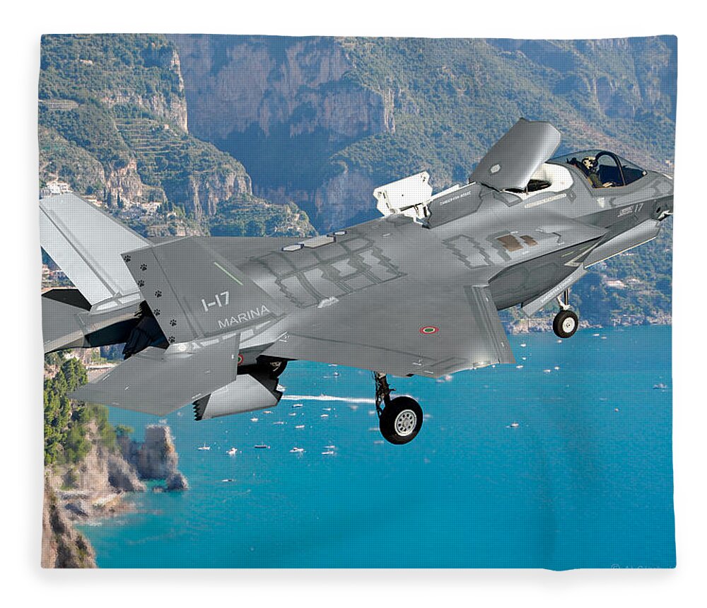 Lightning Fleece Blanket featuring the digital art Aviazione Navale F-35B by Custom Aviation Art