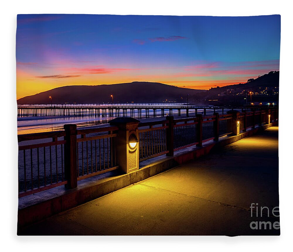 Sunset Fleece Blanket featuring the photograph Avila Beach Walkway by Mimi Ditchie
