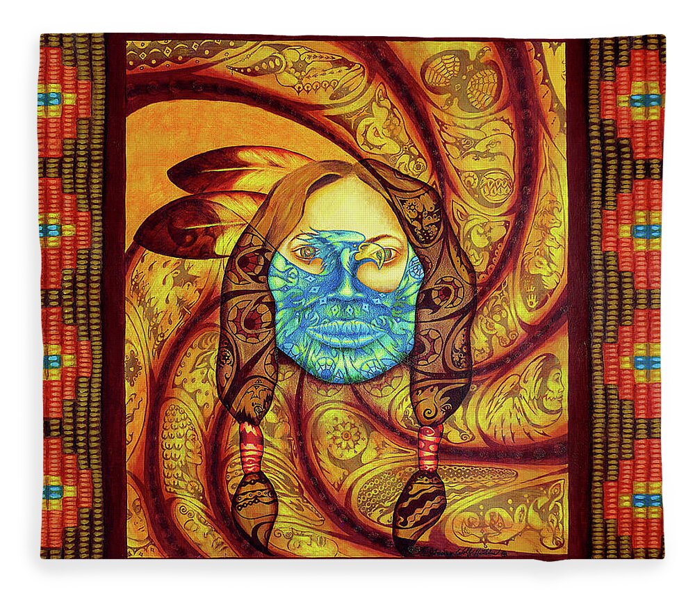 Native American Fleece Blanket featuring the painting Awakenings by Kevin Chasing Wolf Hutchins