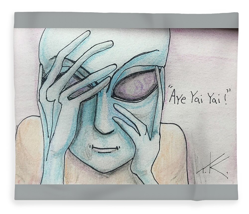 Aye Yai Yai Fleece Blanket featuring the drawing Aye Yai Yai by Similar Alien