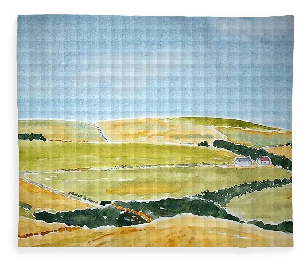 Watercolor Fleece Blanket featuring the painting Ayrshire Farms by John Klobucher