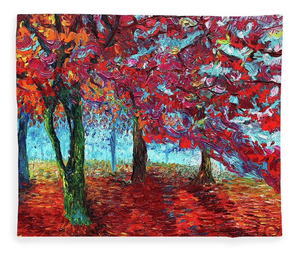 Trees Fleece Blanket featuring the painting Azure Mist by Chiara Magni