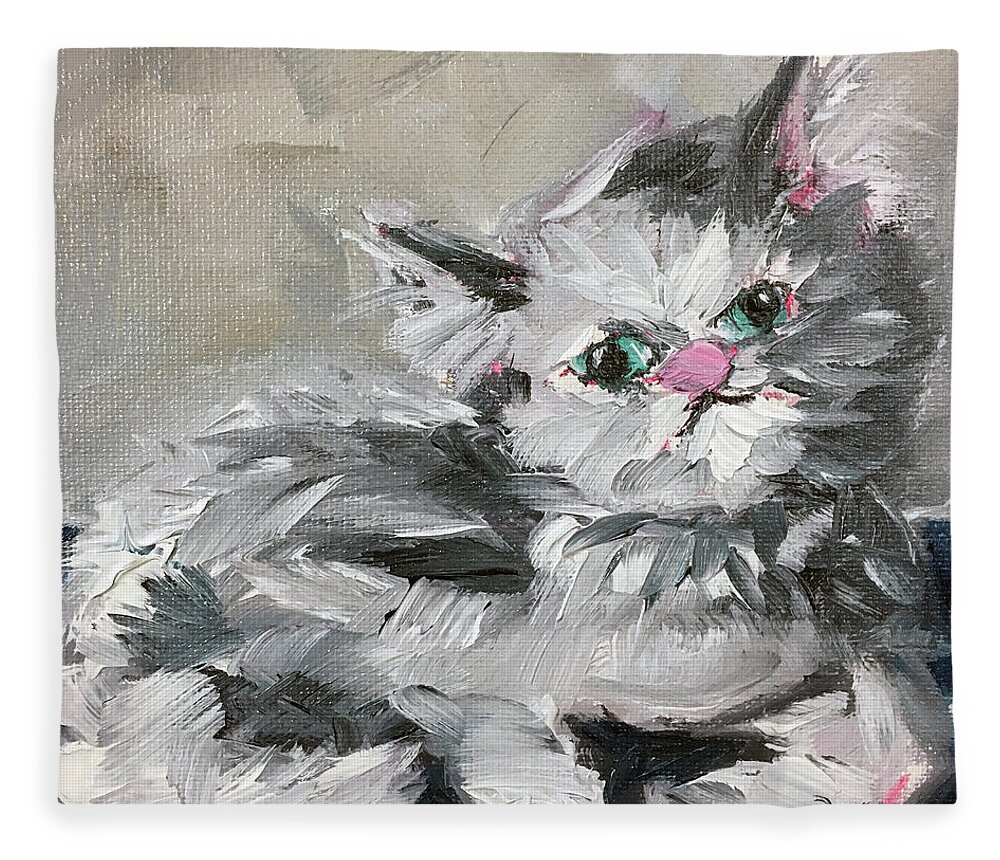 Pet Fleece Blanket featuring the painting Babe Persian Cat by Roxy Rich