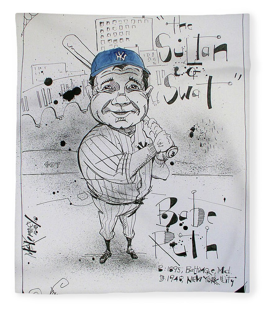  Fleece Blanket featuring the drawing Babe Ruth by Phil Mckenney