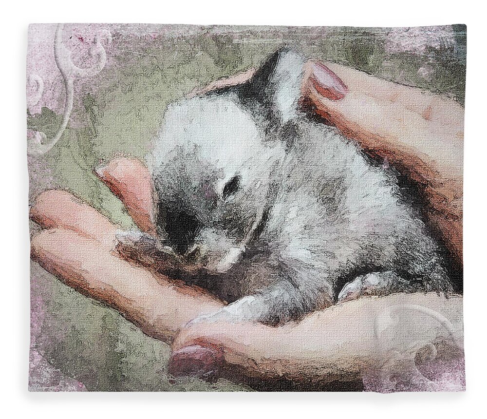Easter Fleece Blanket featuring the mixed media Baby Bunny by Moira Law