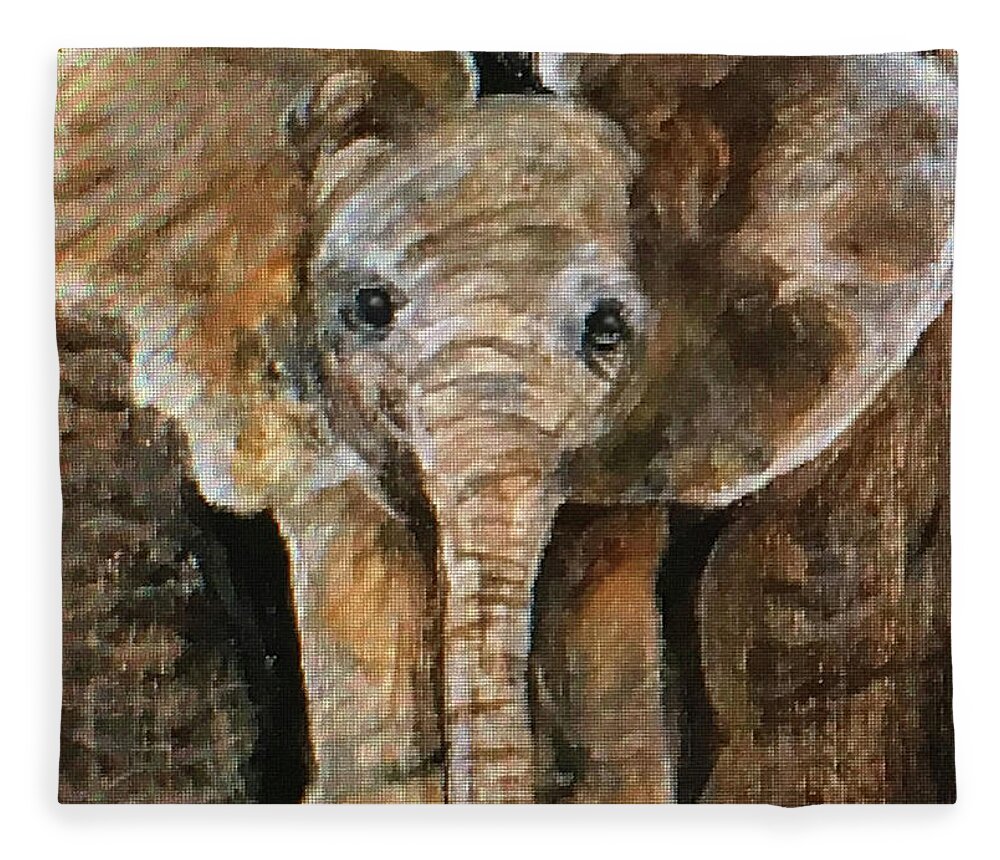 Art Fleece Blanket featuring the painting Baby Elephant by Tammy Pool