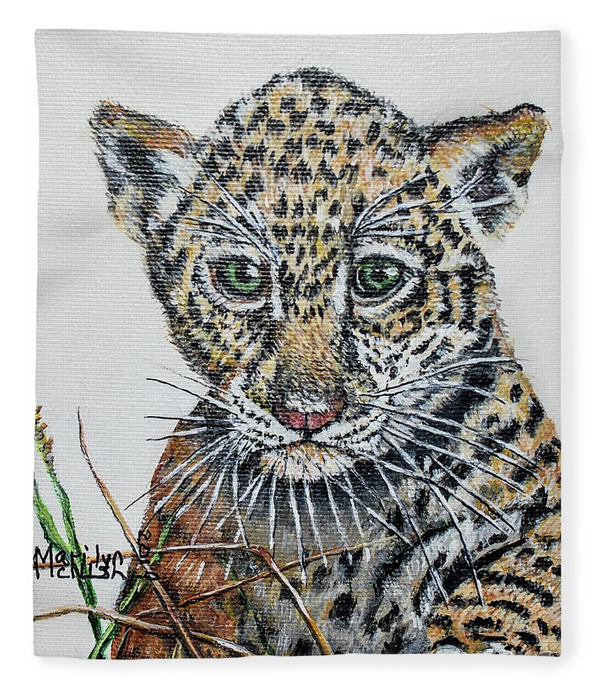 Cub Fleece Blanket featuring the painting Baby Jaguar by Marilyn McNish