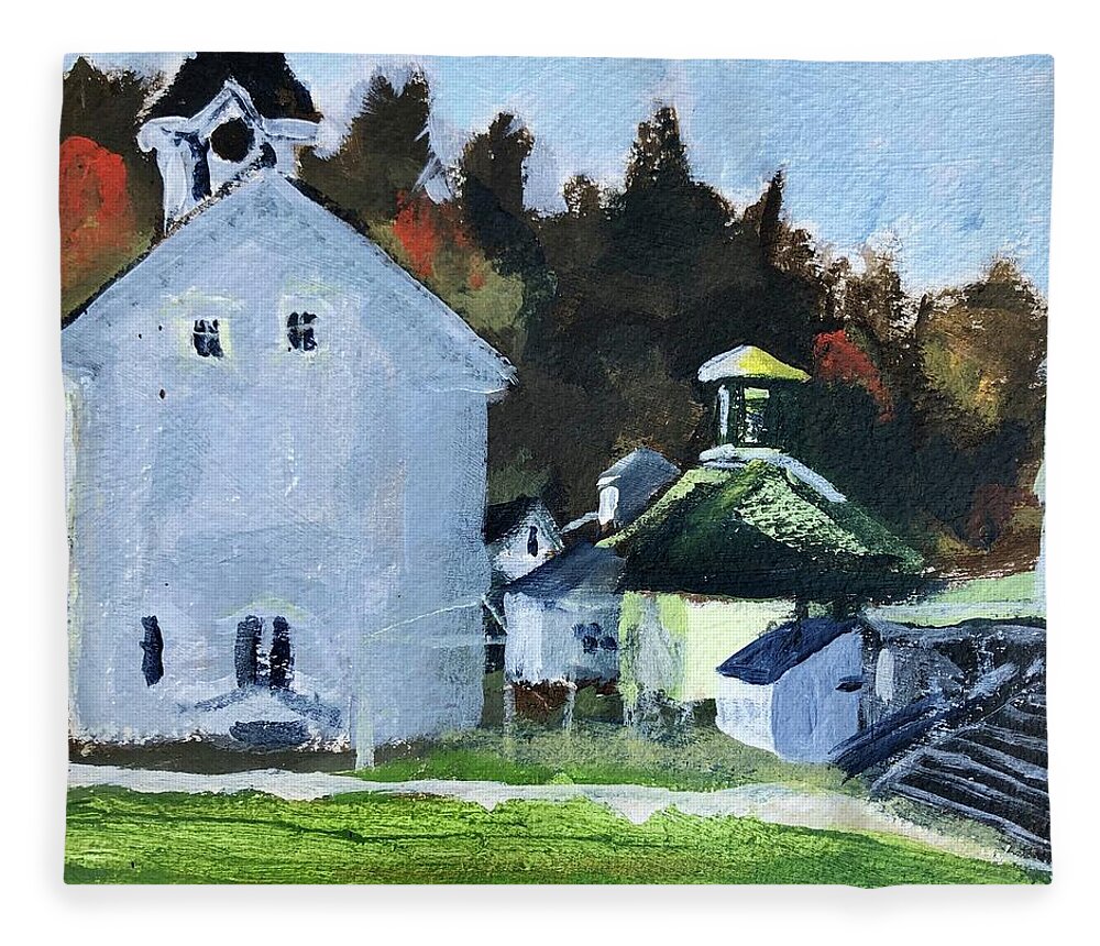 New England Fleece Blanket featuring the painting Back of Town Hall by Cyndie Katz