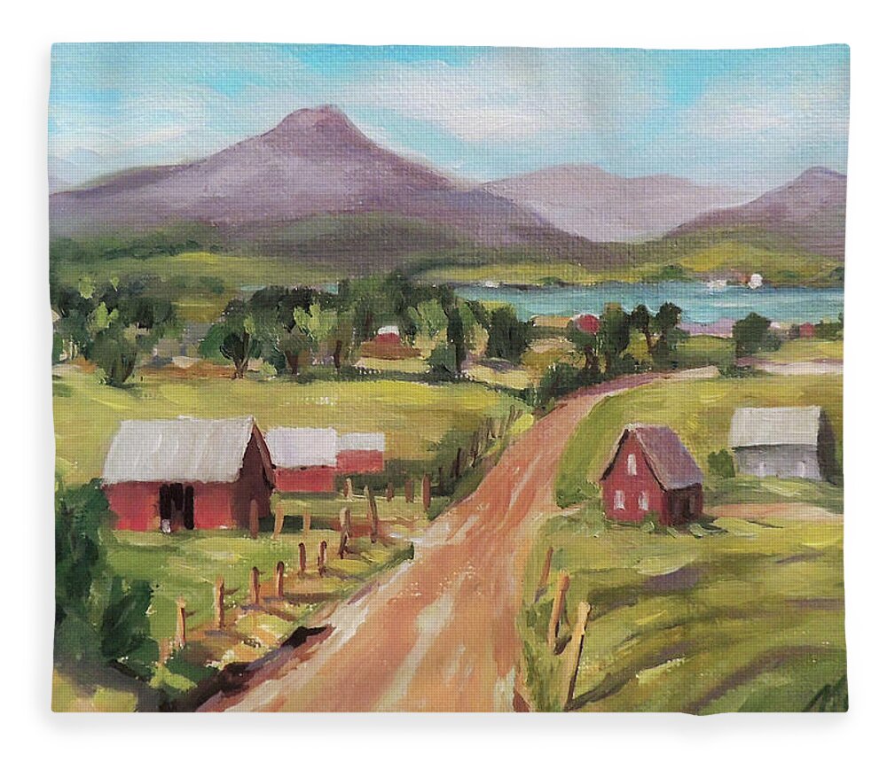 Impressionism Fleece Blanket featuring the painting Back Road to the Lake by Nancy Griswold