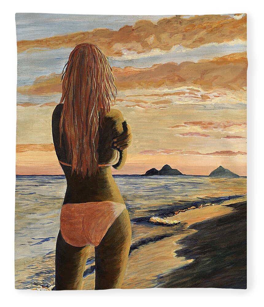 Hawaii Fleece Blanket featuring the painting Back to Lanikai by Megan Collins