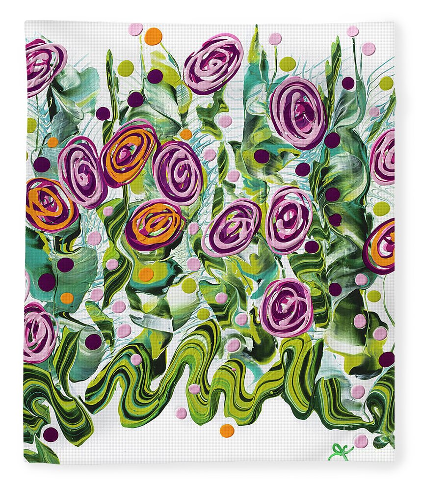 Abstract Flowers Fleece Blanket featuring the painting Backcountry Wildflowers by Jane Crabtree