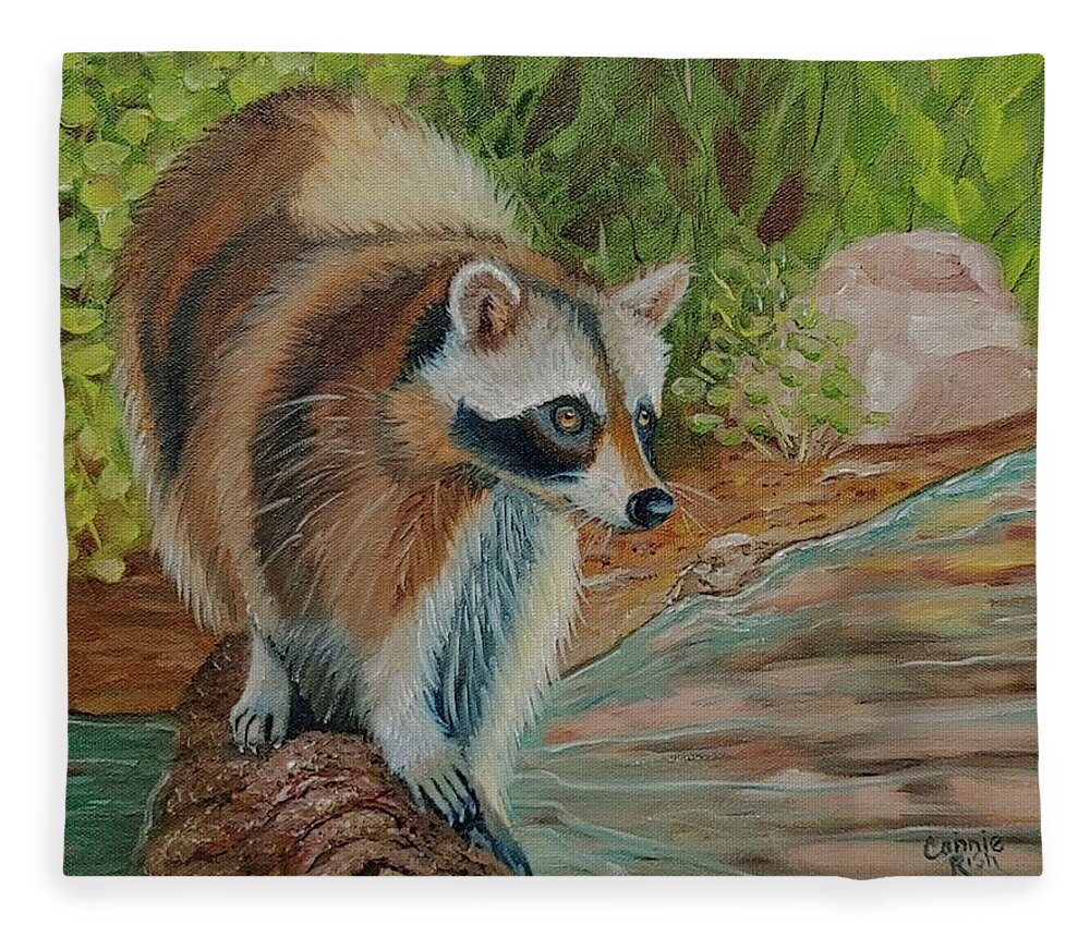 Raccoon Painting Fleece Blanket featuring the painting Backyard Bandit by Connie Rish