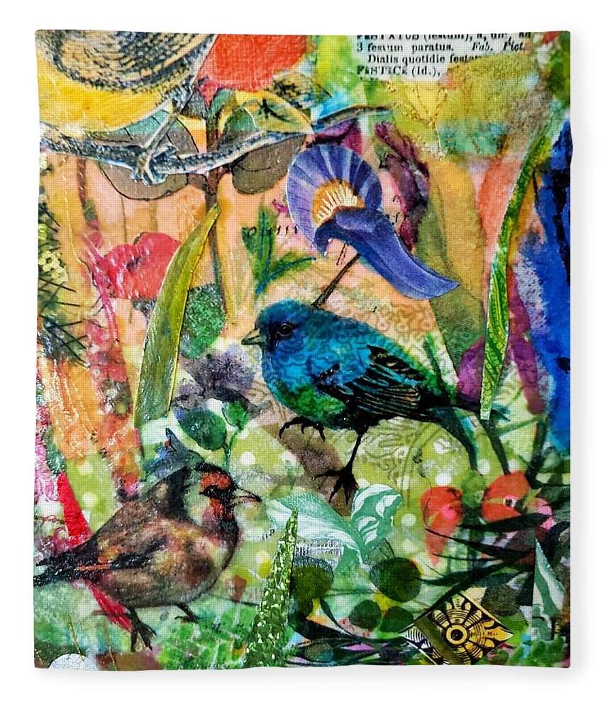 Birds Fleece Blanket featuring the mixed media Backyard Birds by Deborah Cherrin
