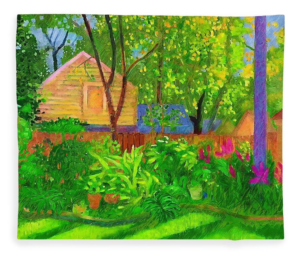 Garden Fleece Blanket featuring the painting Backyard Garden 10 by Joe Roache