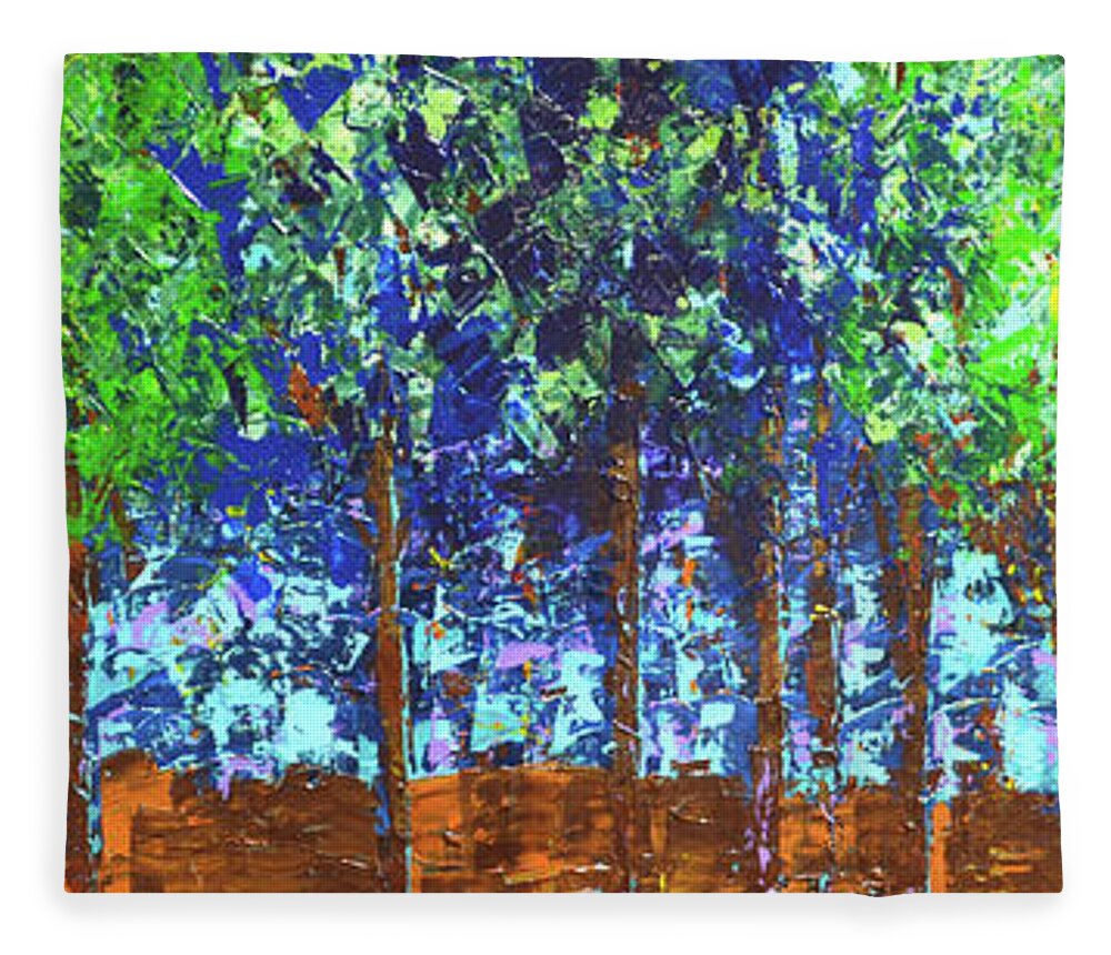  Fleece Blanket featuring the painting Backyard Trees by Linda Bailey