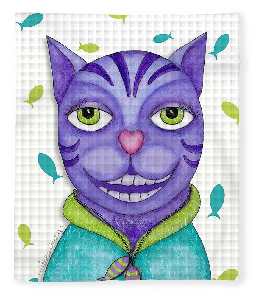 Illustration Fleece Blanket featuring the mixed media BadBoy Cat by Barbara Orenya