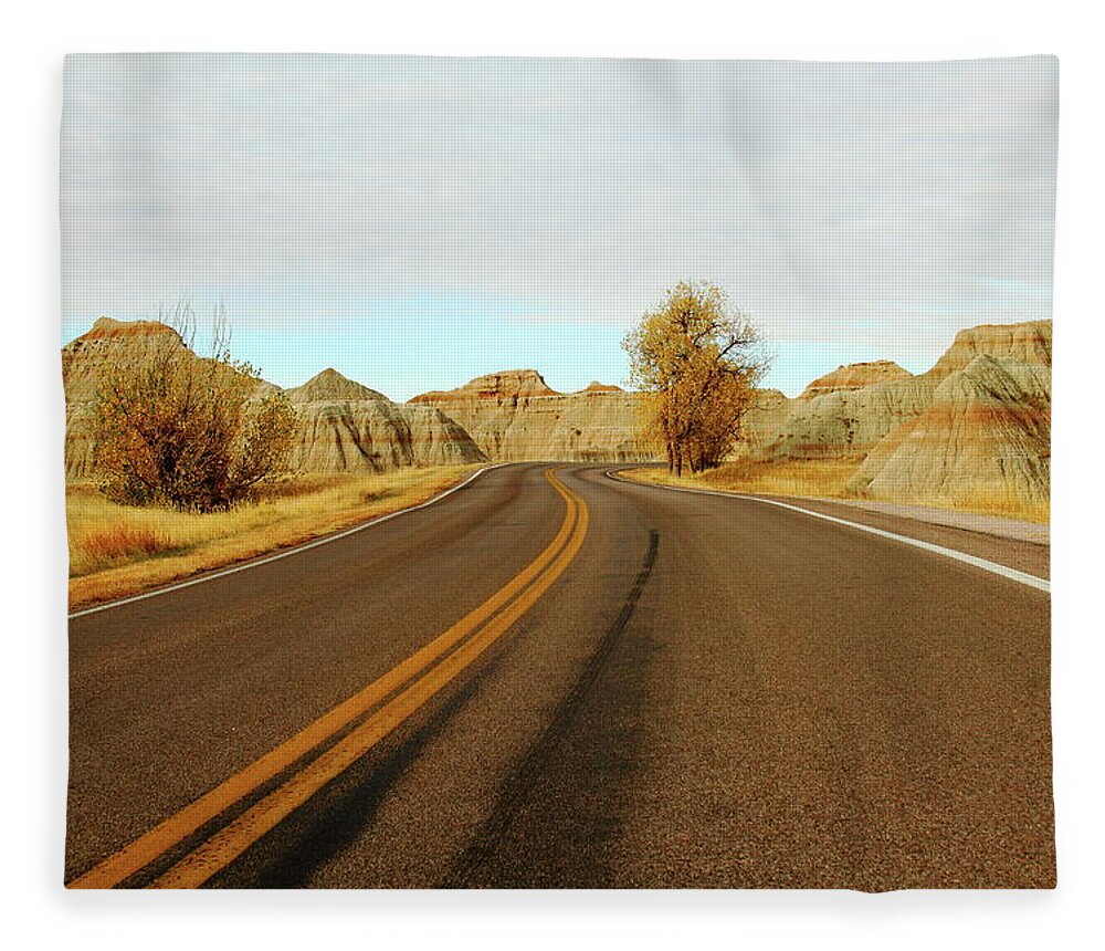 Badlands National Park Fleece Blanket featuring the photograph Badland Blacktop by Lens Art Photography By Larry Trager