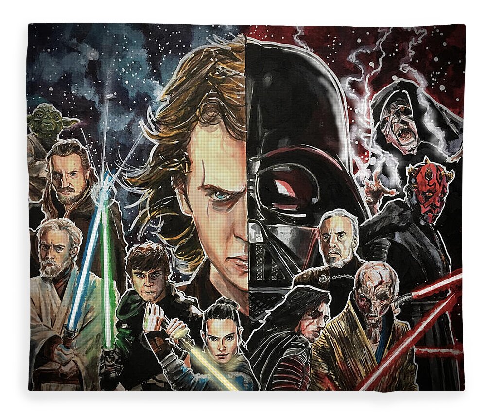 Star Wars Fleece Blanket featuring the painting Balance of the Force by Joel Tesch