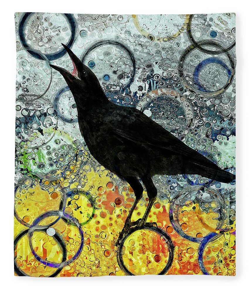 Raven Fleece Blanket featuring the mixed media Balancing Act by Sandra Selle Rodriguez