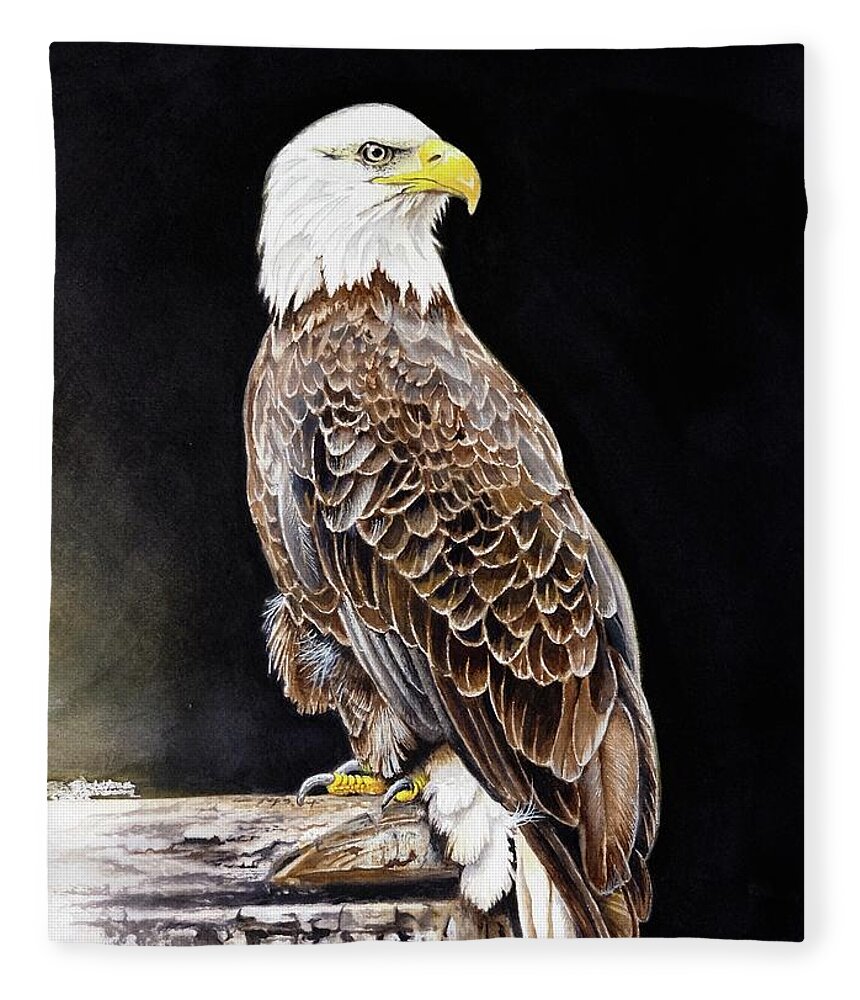 Bird Fleece Blanket featuring the painting Bald Eagle by Jeanette Ferguson